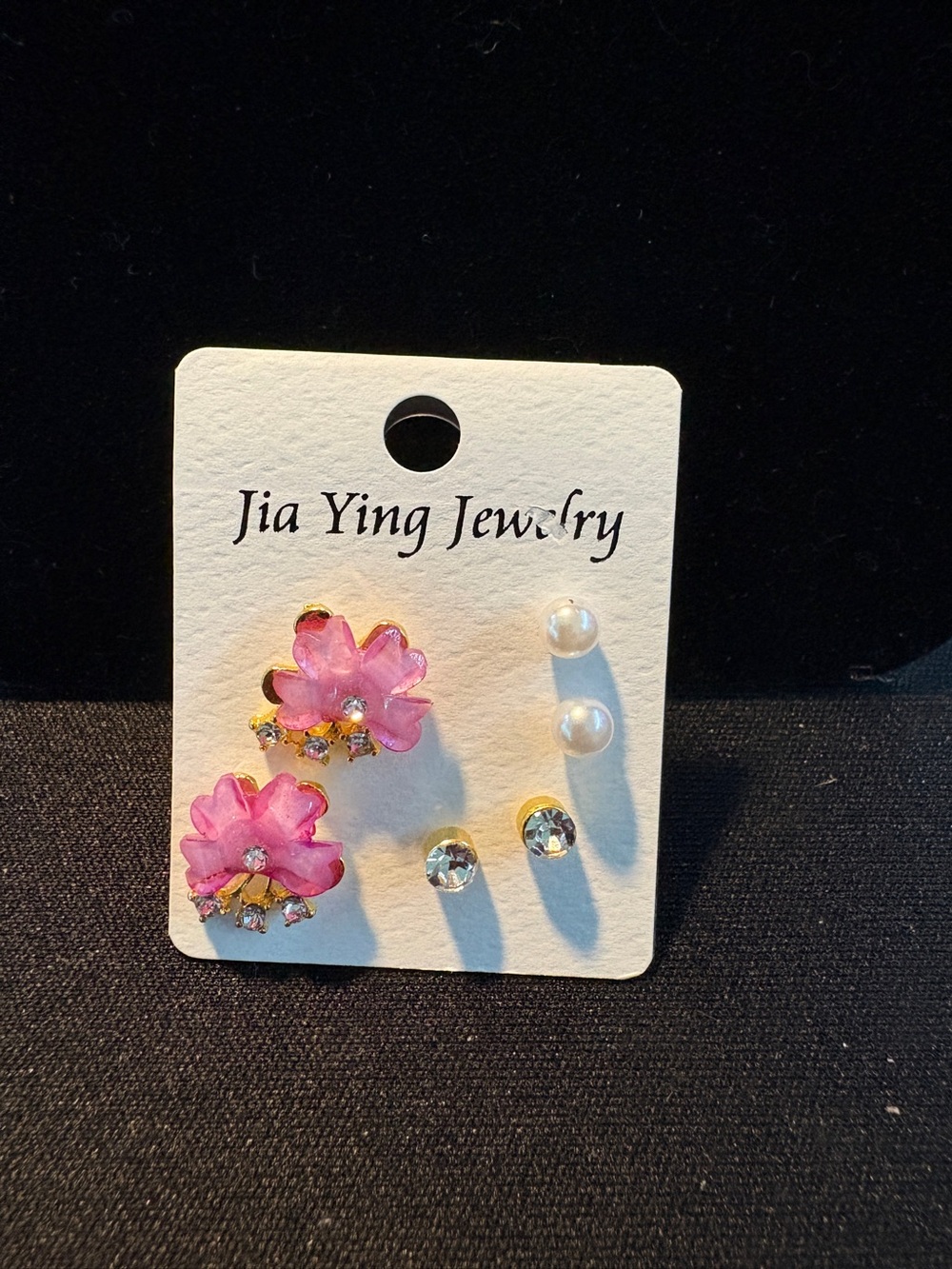 Pink Floral and Pearl Earring Set of 3